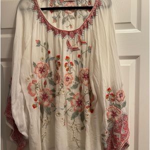 Johnny Was white embroidered blouse XL